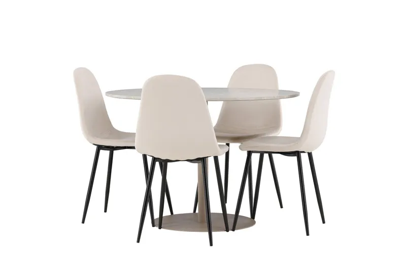 Lycke Matgrupp 110 cm Rund med 4 Polar stolar - Beige/Beige — Venture Home