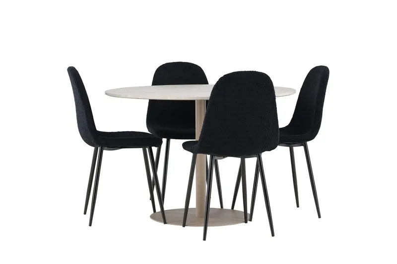 Lycke Matgrupp 110 cm Rund med 4 Polar stolar - Beige/Svart — Venture Home