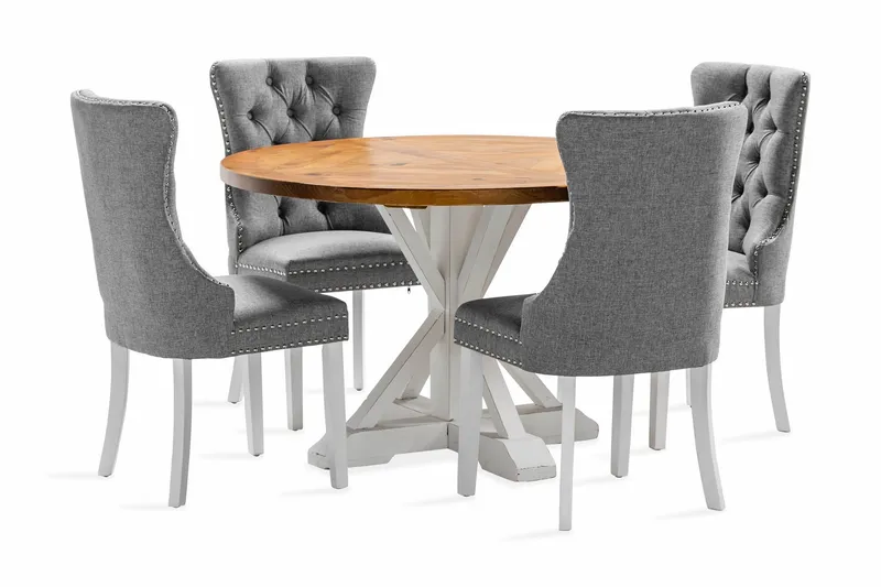 Lyon Matgrupp 120 cm Rund inkl 4 Bergviken Stolar - Brun/Vit (Art.nr 888047) — Bloomington
