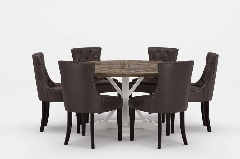 Lyon Premium Matgrupp Rund 150 cm + 6 st Tuva Matstolar - Mörkbrun/Brun — Bloomington