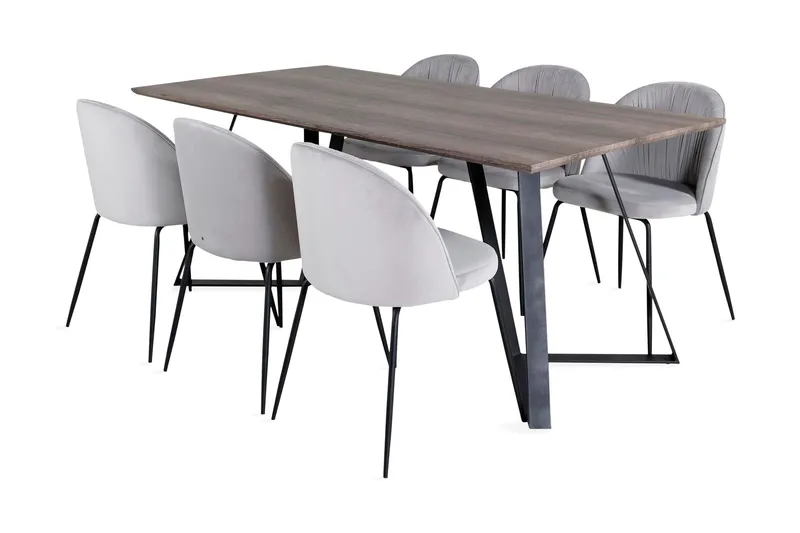 Malvina Matgrupp 180 cm inkl 6 Foyos Stolar - Grå/Svart — Venture Home