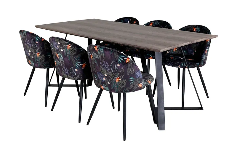 Malvina Matgrupp 180 cm inkl 6 Sedavi Stolar - Grå/Svart/Blå — Venture Home