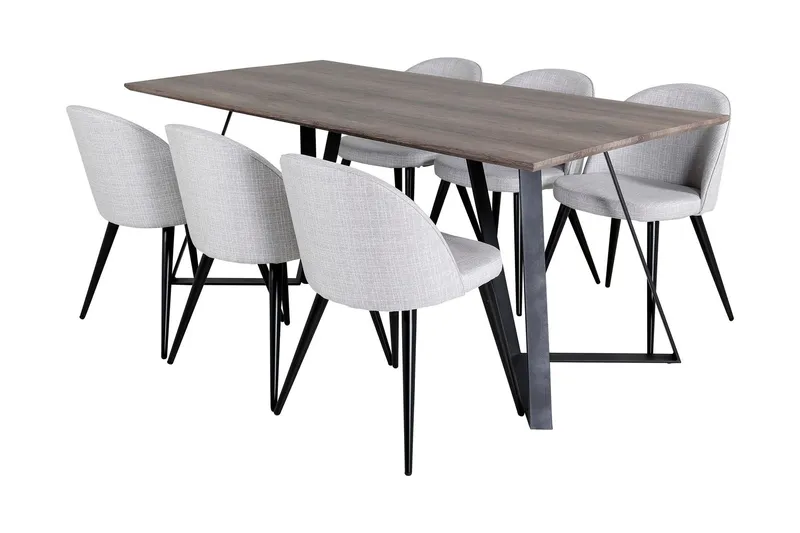 Malvina Matgrupp 180 cm inkl 6 Sedavi Stolar - Grå/Svart — Venture Home
