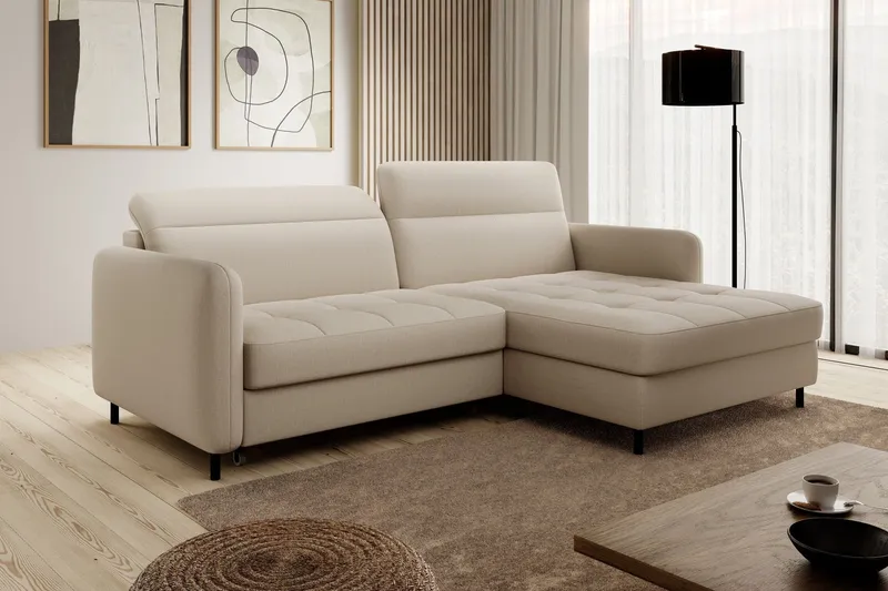 Manoti 3-sits Bäddsoffa m. Divan med Förvaring - Ljusbeige (Art.nr 1767213) — Ljusbeige