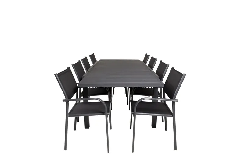 Marbella Matgrupp Utomhus 160-240 cm Rektangulär med 8 Santorini Utestolar - Svart — Venture Home