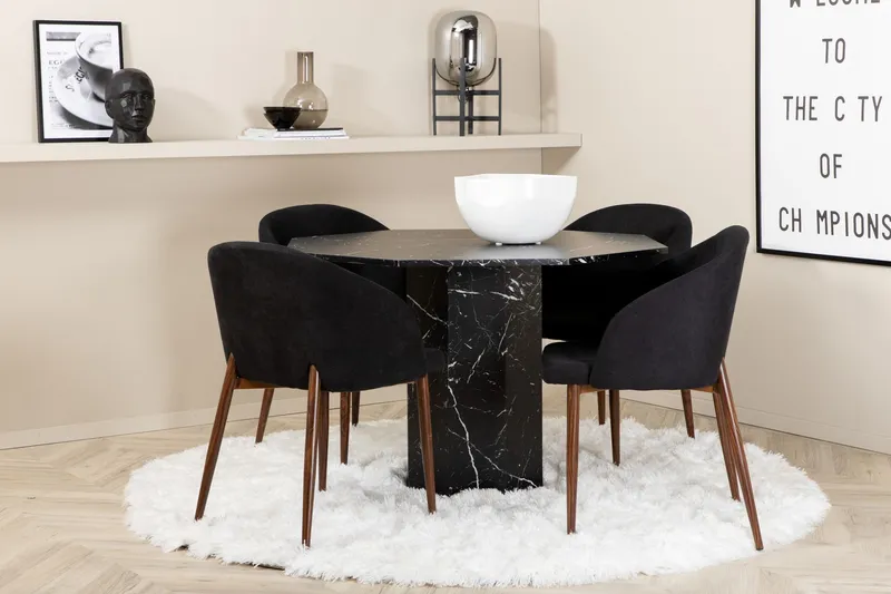 Marbs Matgrupp 110 cm Rund inkl 4 Kullersbro Stolar - Svart/Brun — Venture Home