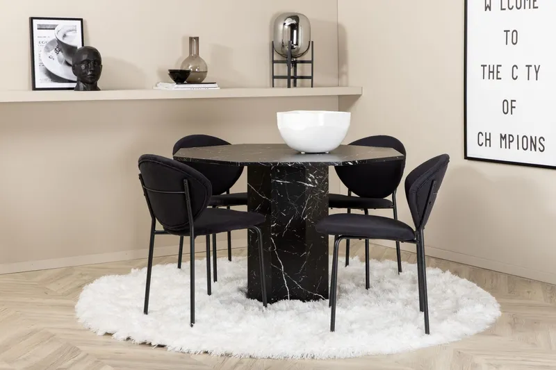 Marbs Matgrupp 110 cm Rund inkl 4 Moncoll Stolar - Svart — Venture Home
