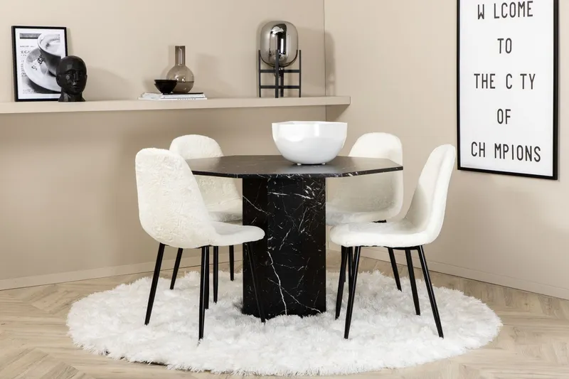 Marbs Matgrupp 110 cm Rund inkl 4 Pontus Stolar - Svart/Vit — Venture Home