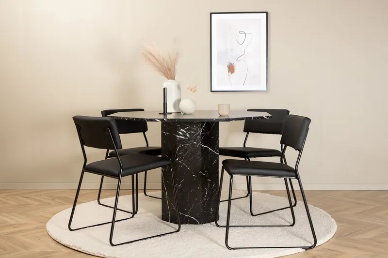 Marbs Matgrupp 110 cm Rund med 4 Kenth Stolar - Svart — Venture Home