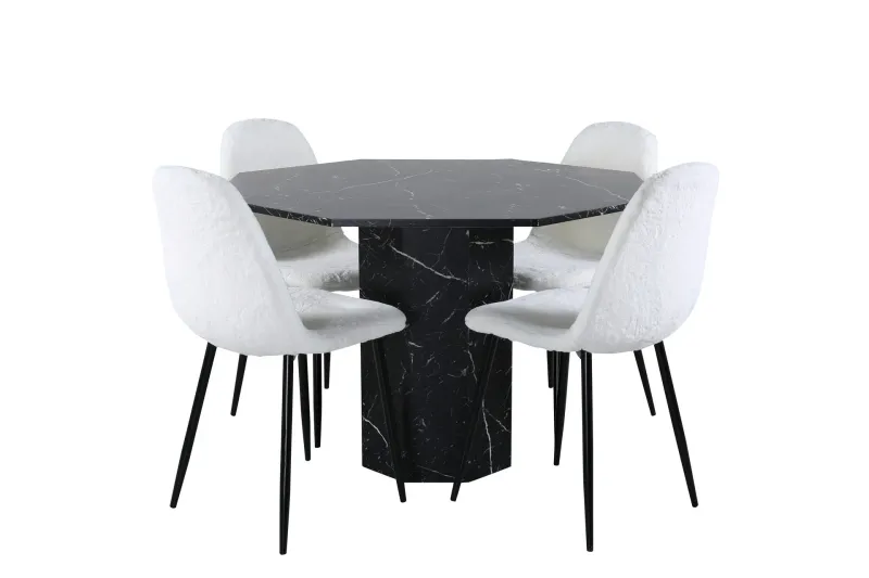 Marbs Matgrupp 110 cm Rund med 4 Polar stolar - Svart — Venture Home