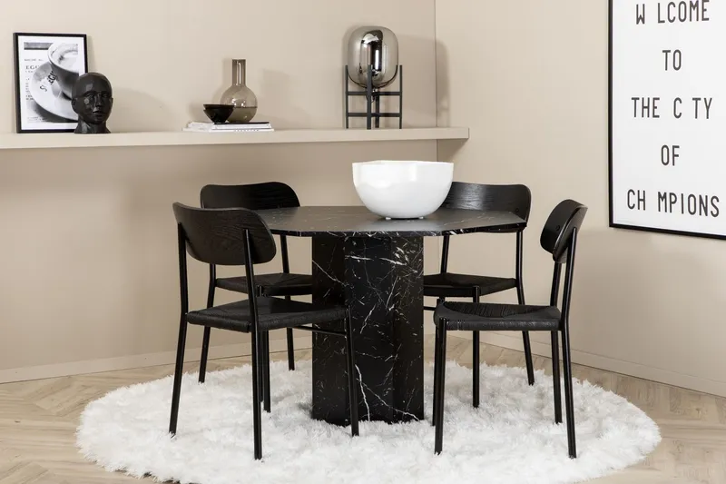 Marbs Matgrupp 110 cm Rund med 4 Polly stolar - Svart — Venture Home