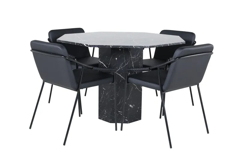 Marbs Matgrupp 110 cm Rund med 4 Tvista stolar - Svart — Venture Home