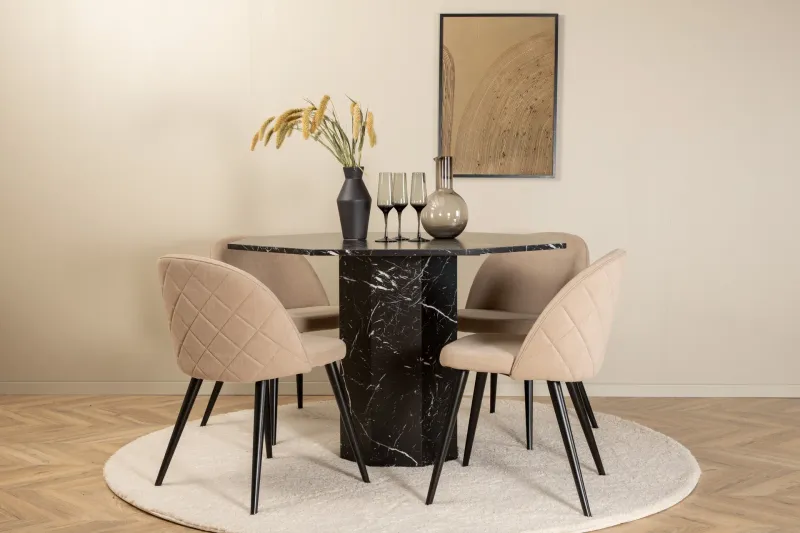 Marbs Matgrupp 110 cm Rund med 4 Velvet stolar - Beige (Art.nr 3058784) — Venture Home