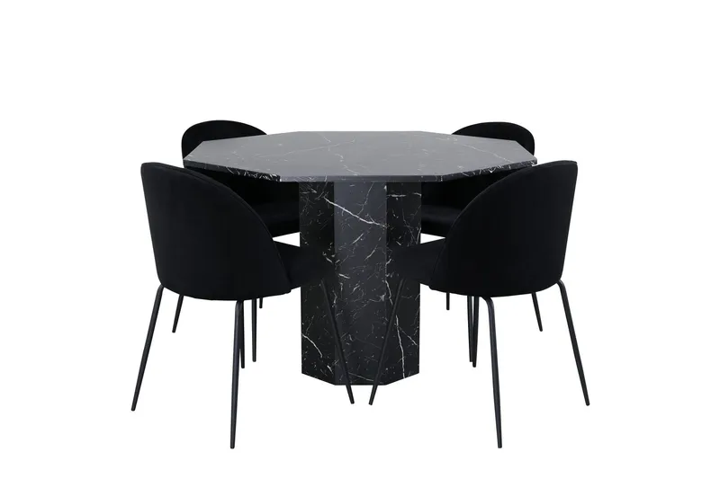 Marbs Matgrupp 110 cm Rund med 4 Wrinkles stolar - Svart — Venture Home