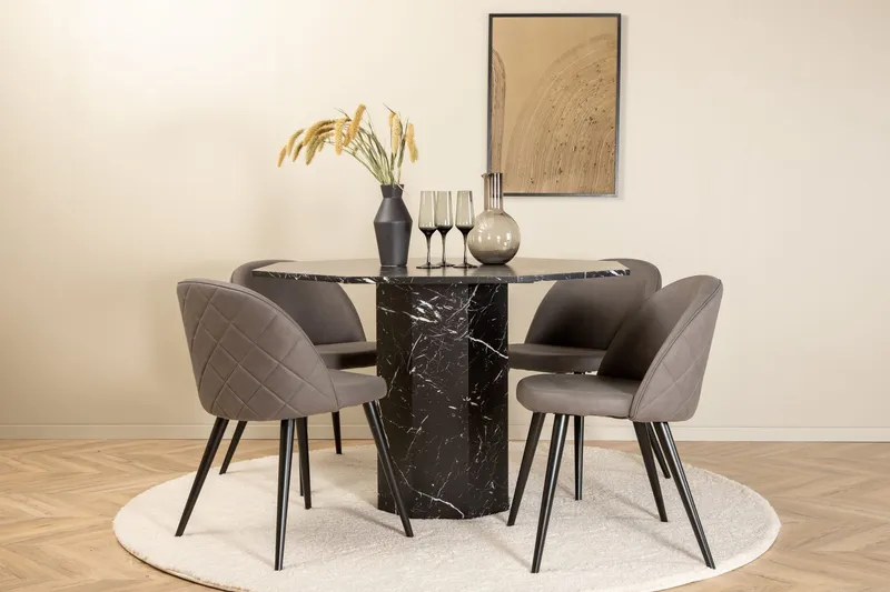 Marbs runt matbord med 4st Velvet matstol (Art.nr 1336802) — Venture Home