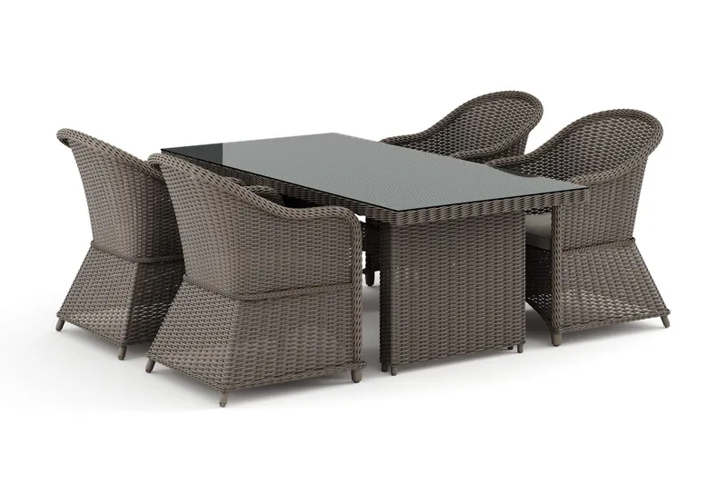 Marcus utomhus matgrupp 160x90 cm med 4 Marcus Light utefåtöljer - Grå — deNoord