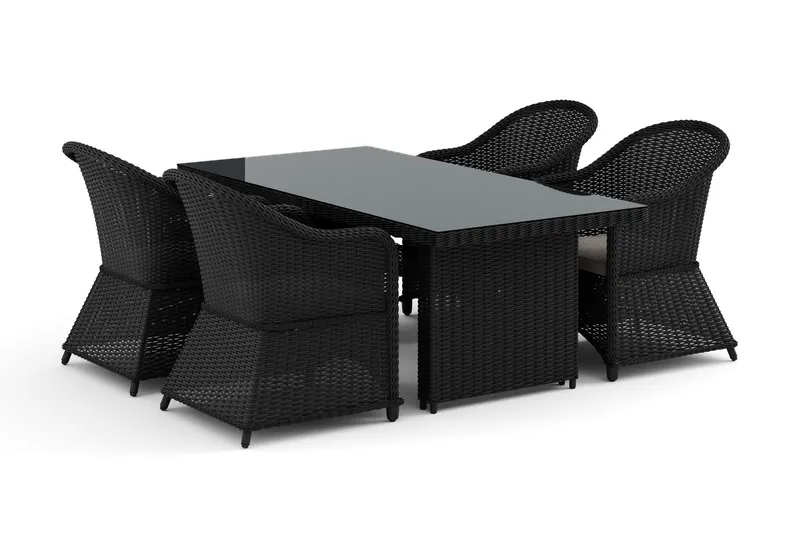 Marcus utomhus matgrupp 160x90 cm med 4 Marcus Light utefåtöljer - Svart — deNoord