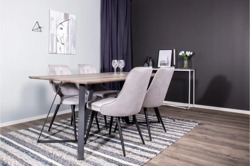Marina Matgrupp 180 cm Rektangulär med 4 Velvet Deluxe stolar - Svart — Venture Home
