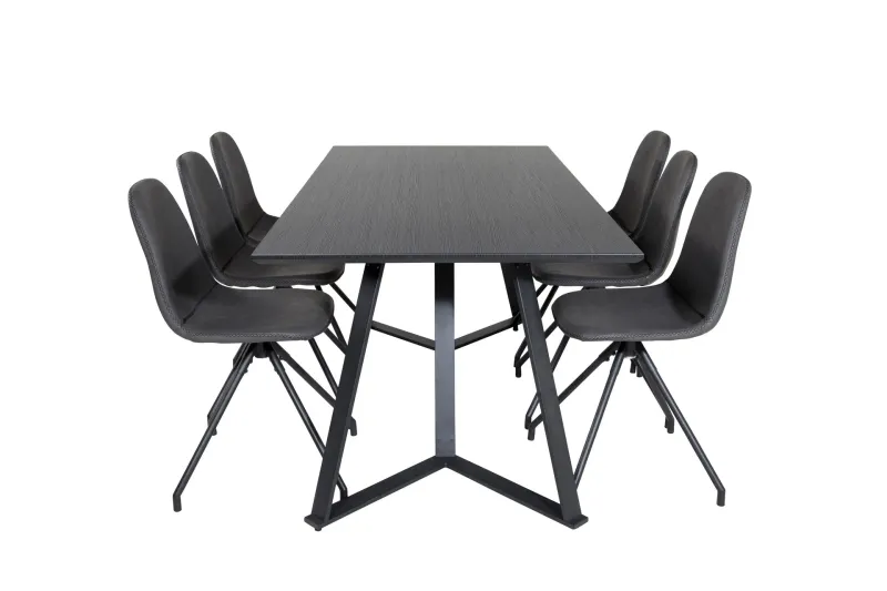 Marina Matgrupp 180 cm Rektangulär med 6 Polar stolar - Svart (Art.nr 3059016) — Venture Home