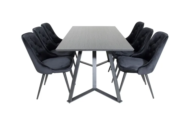 Marina Matgrupp 180 cm Rektangulär med 6 Velvet Deluxe stolar - Svart (Art.nr 3058705) — Venture Home