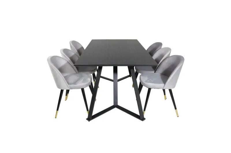 Marina Matgrupp 180 cm Rektangulär med 6 Velvet stolar - Svart (Art.nr 3059025) — Venture Home
