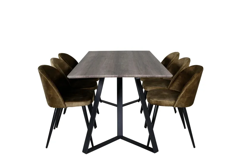 Marina Matgrupp 180 cm Rektangulär med 6 Velvet stolar - Svart (Art.nr 3059162) — Venture Home