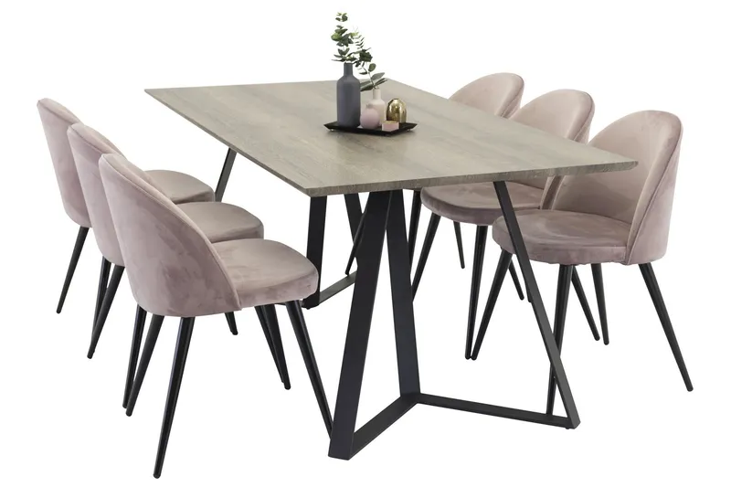 Marina Matgrupp 180 cm Rektangulär med 6 Velvet stolar - Svart (Art.nr 3059809) — Venture Home