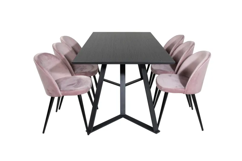 Marina Matgrupp 180 cm Rektangulär med 6 Velvet stolar - Svart (Art.nr 3059021) — Venture Home