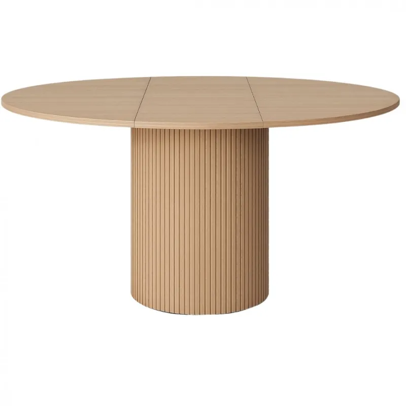 Matbord Nova Ø130170 cm | Runt matbord med iläggsskiva i Whitewash — outl1.se