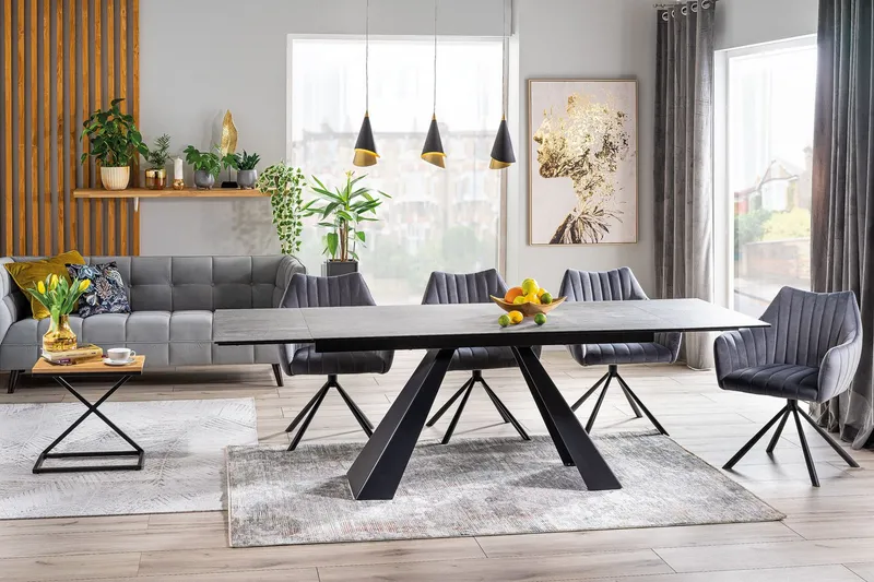 Matbord Rians Förlängningsbart 160 cm Betonglook - Glas/Betonggrå/Mattsvart — Glas/Betonggrå/Mattsvart