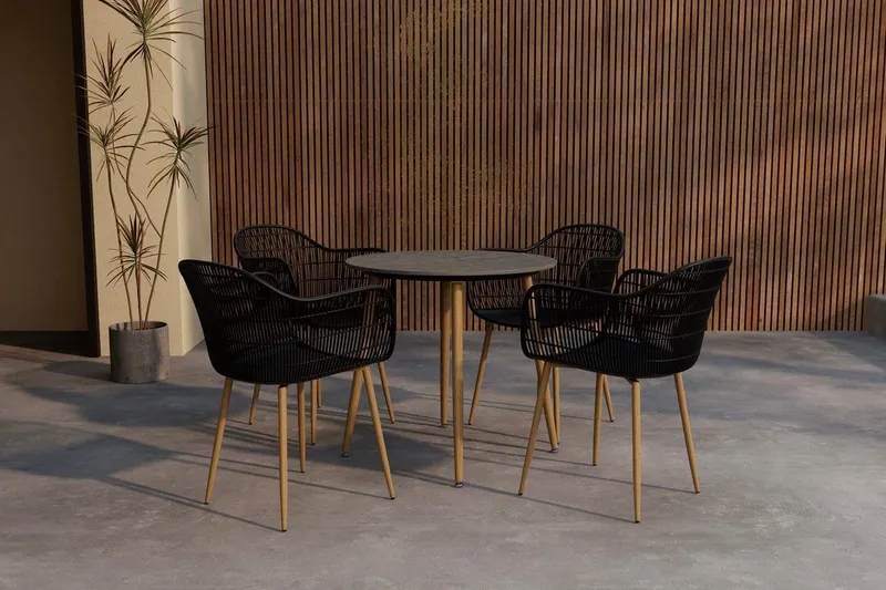 Matgrupp Anafi 80 cm med 4 Stolar Utomhus - Svart — Venture Home