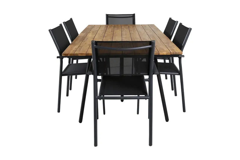 Matgrupp Chan 200cm + 6 Santorini Karmstolar Svart/brun - Venture Home — Venture Home