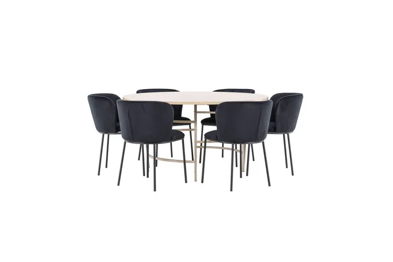 Matgrupp Copenhagen Runt 140 cm Vit/Beige med 6st Edina Stolar — Venture Home