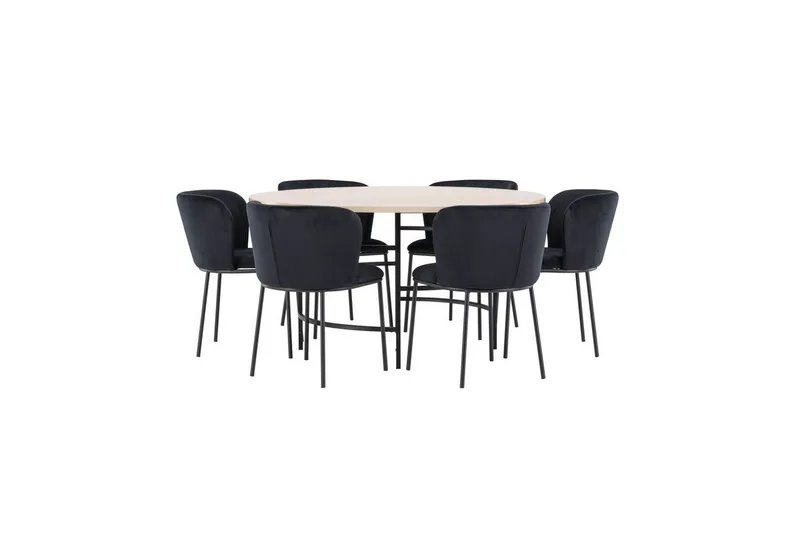 Matgrupp Copenhagen Runt 140 cm Vit/Svart med 6st Edina Stolar Svart - Svart — Venture Home