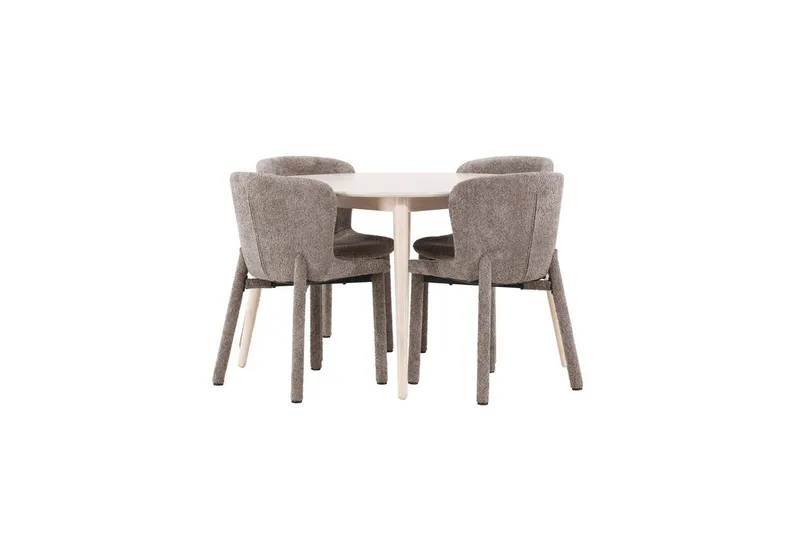 Matgrupp Flora Runt 120 cm Vit med 4st Astoria Stolar Brun - Brun — Venture Home