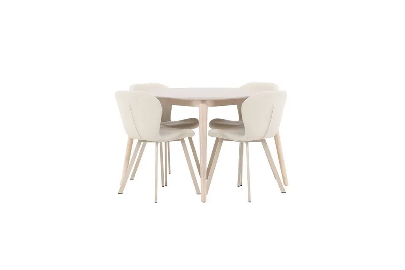 Matgrupp Flora Runt 120 cm Vit med 4st Lilja Stolar — Venture Home