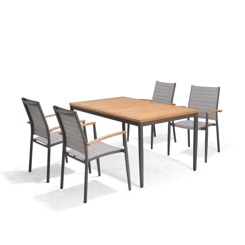 Matgrupp för utomhusbruk TOPAZ 144 cm 4 karmstolar - magnesiumgrå — Lifestyle Garden