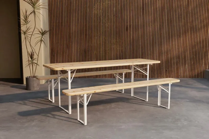 Matgrupp Guiness 200 cm med 2 Bänkar Utomhus - Teaklook, beige stomme — Venture Home
