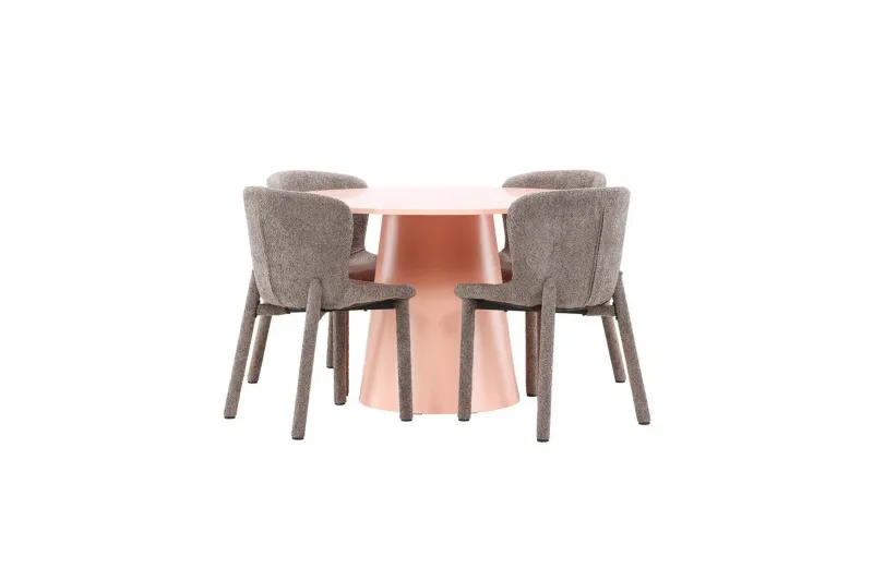 Matgrupp Lanzo Runt 120 cm Rosa med 4st Astoria Stolar Brun - Brun — Venture Home