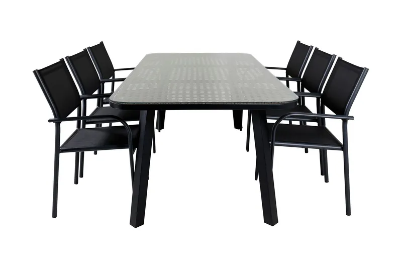 Matgrupp Paola 200cm + 6 Santorini Karmstolar Svart/natur - Venture Home — Venture Home