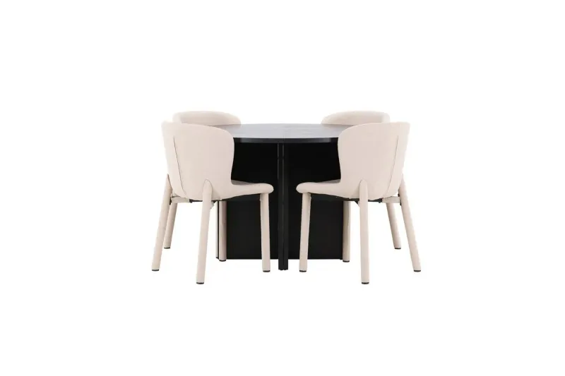 Matgrupp Strada Runt 120/170 cm Svart med Astoria Stolar 4 st, Beige - 4 st, Beige — Venture Home
