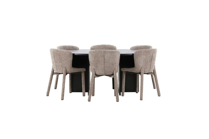 Matgrupp Strada Runt 120/170 cm Svart med Astoria Stolar 6 st, Brun - 6 st, Brun — Venture Home