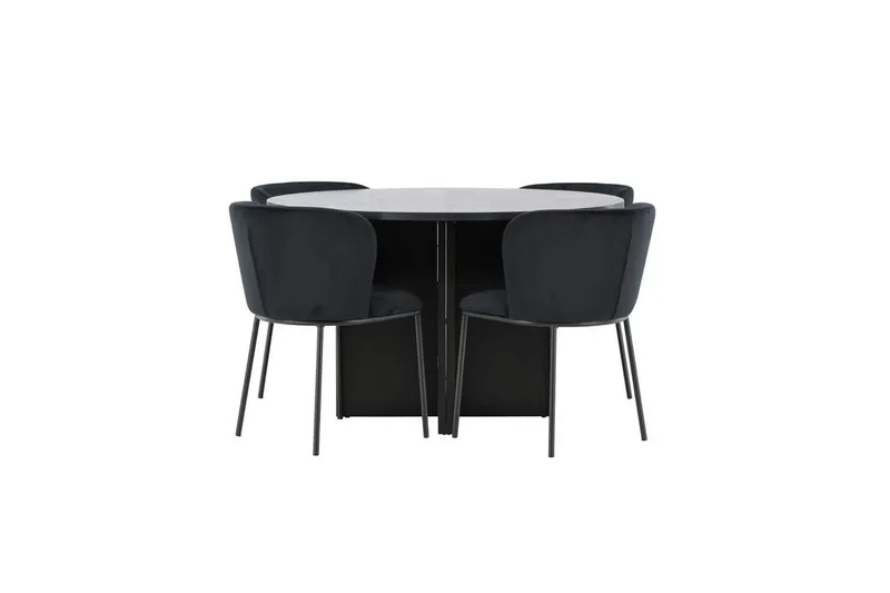 Matgrupp Strada Runt 120/170 cm Svart med Edina Stolar 4 st, Svart - 4 st, Svart — Venture Home