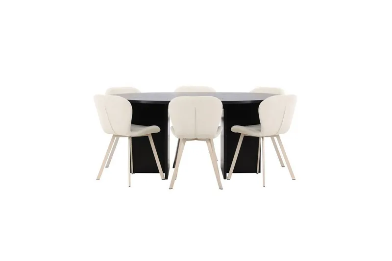 Matgrupp Strada Runt 120/170 cm Svart med Lilja Stolar 6 st - 6 st — Venture Home