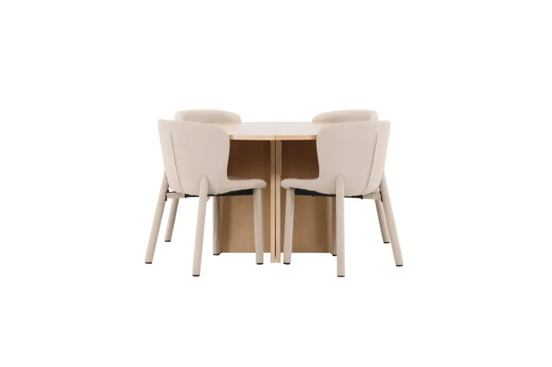 Matgrupp Strada Runt 120/170 cm Vit med Astoria Stolar 4 st, Beige - 4 st, Beige — Venture Home