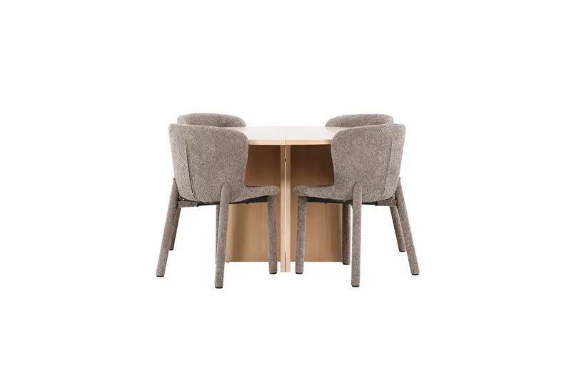 Matgrupp Strada Runt 120/170 cm Vit med Astoria Stolar 4 st, Brun - 4 st, Brun — Venture Home