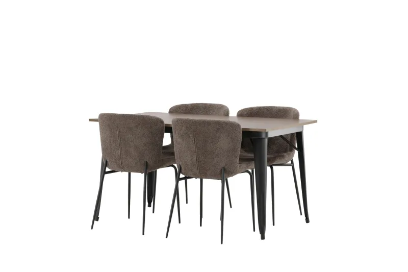 Matgrupp Tudera 140 cm Rektangulär med 4 Habesh stolar - Beige — Venture Home