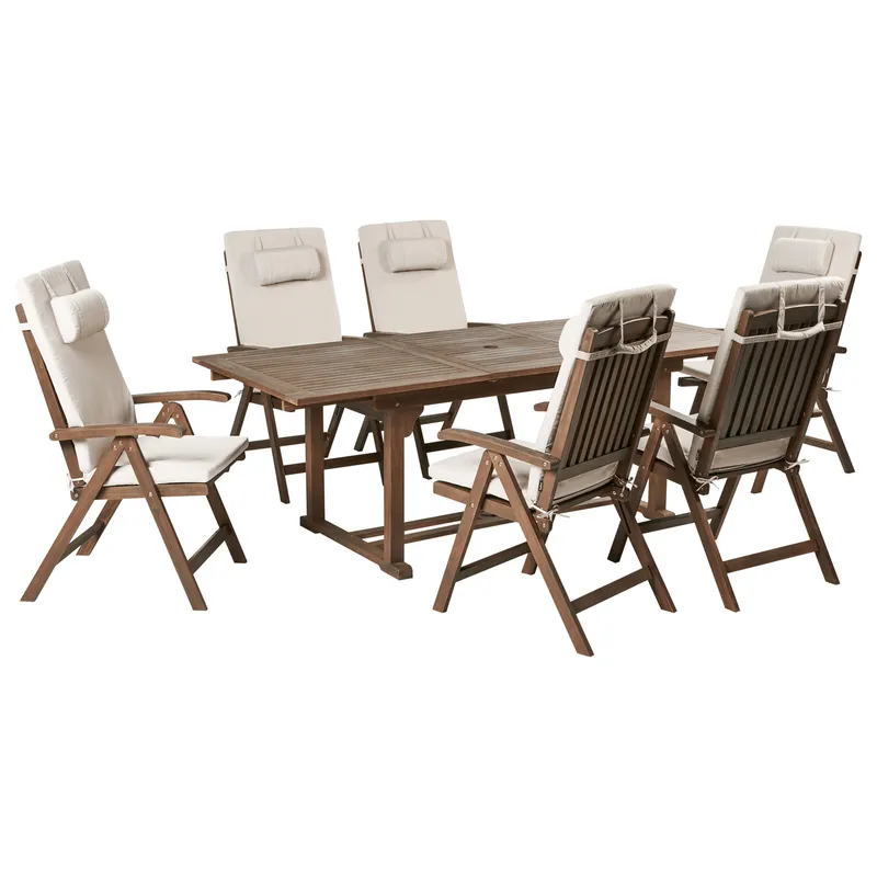 Matgrupp utomhus 6-Sits Amantea Premium Akaciaträ - Brun/Beige — Brun/Beige