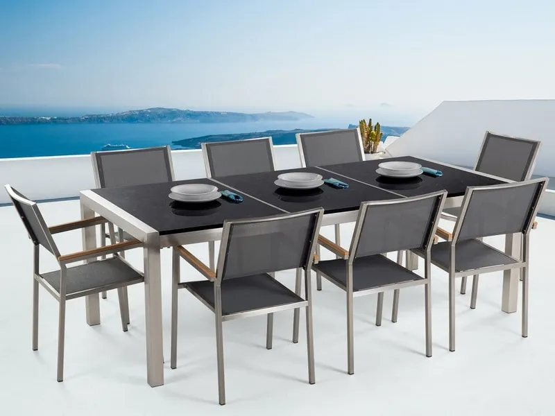 Matgrupp Utomhus Bacoli 220 cm + 8 Utestolar - Svart — Svart