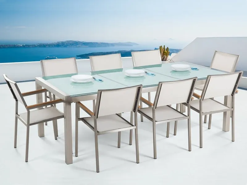 Matgrupp Utomhus Bacoli 220 cm + 8 Utestolar - Vit — Vit